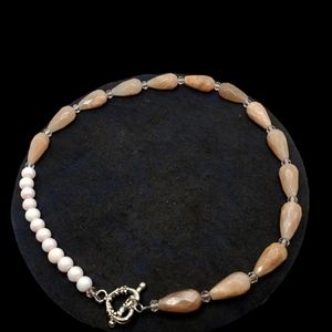 Handcrafted Peach Moonstone Necklace w/Antique Silver Toggle Clasp